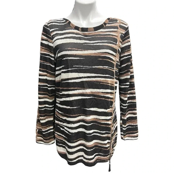 Nic+Zoe Animal Print Mighty Zip Hem Boatneck Pullover Sweater Zipper Accent - Picture 3 of 10